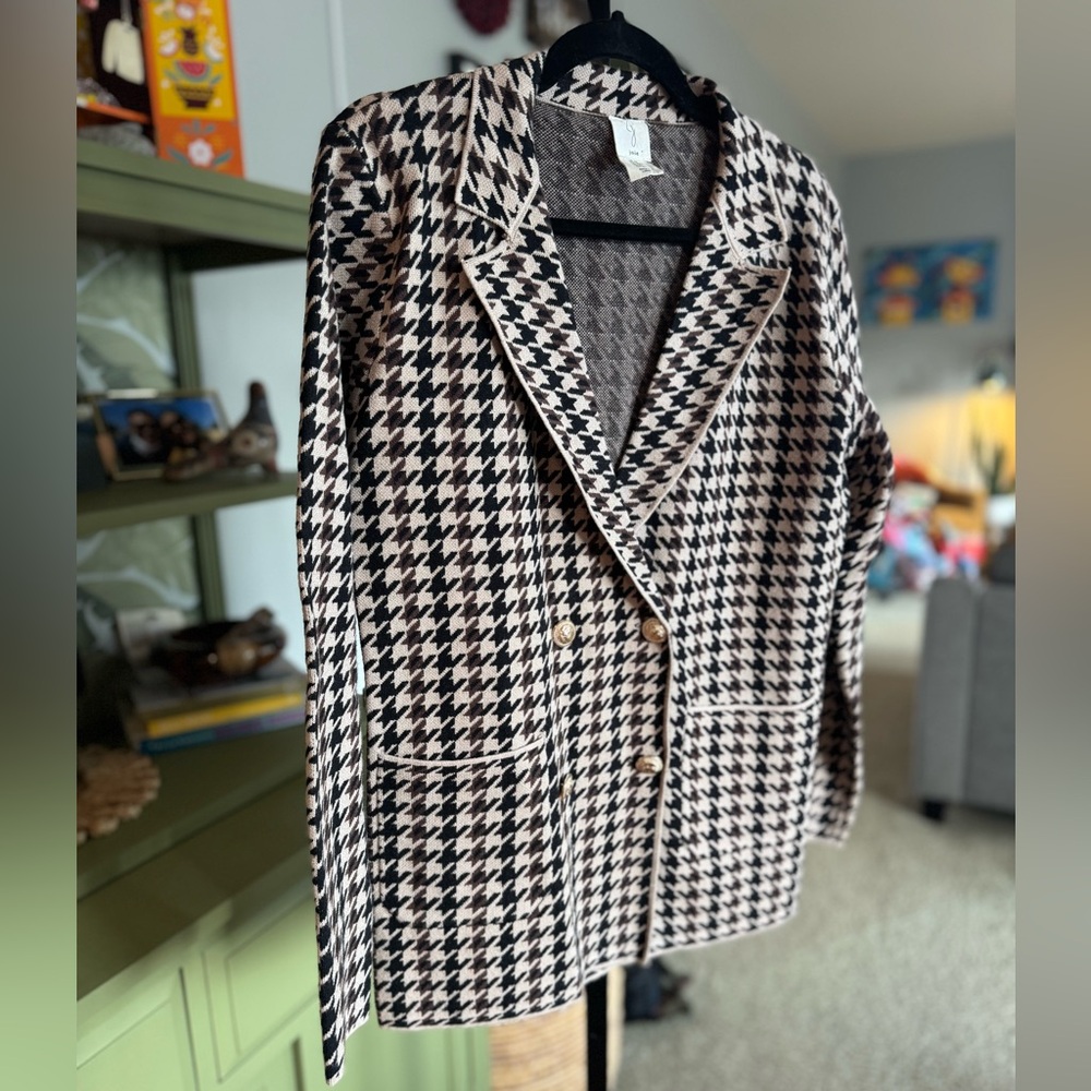 🤎Joie Double Breasted Houndstooth Knit Blazer – Size Large